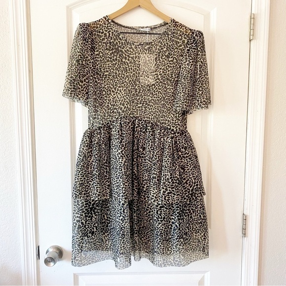 ZARA Leopard Print Tiered Tulle Mini Dress NWT - Picture 6 of 12